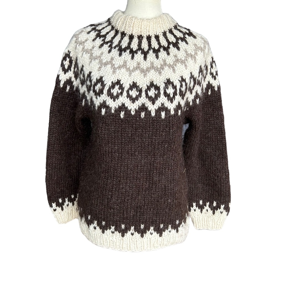 Vintage 1970’s Icelandic 100% Wool Handmade Fair Isle Tan Sweater